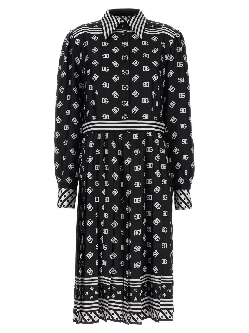 Dolce & Gabbana Scarf Dress With Long Sleeves And Pleated Skirt In Black