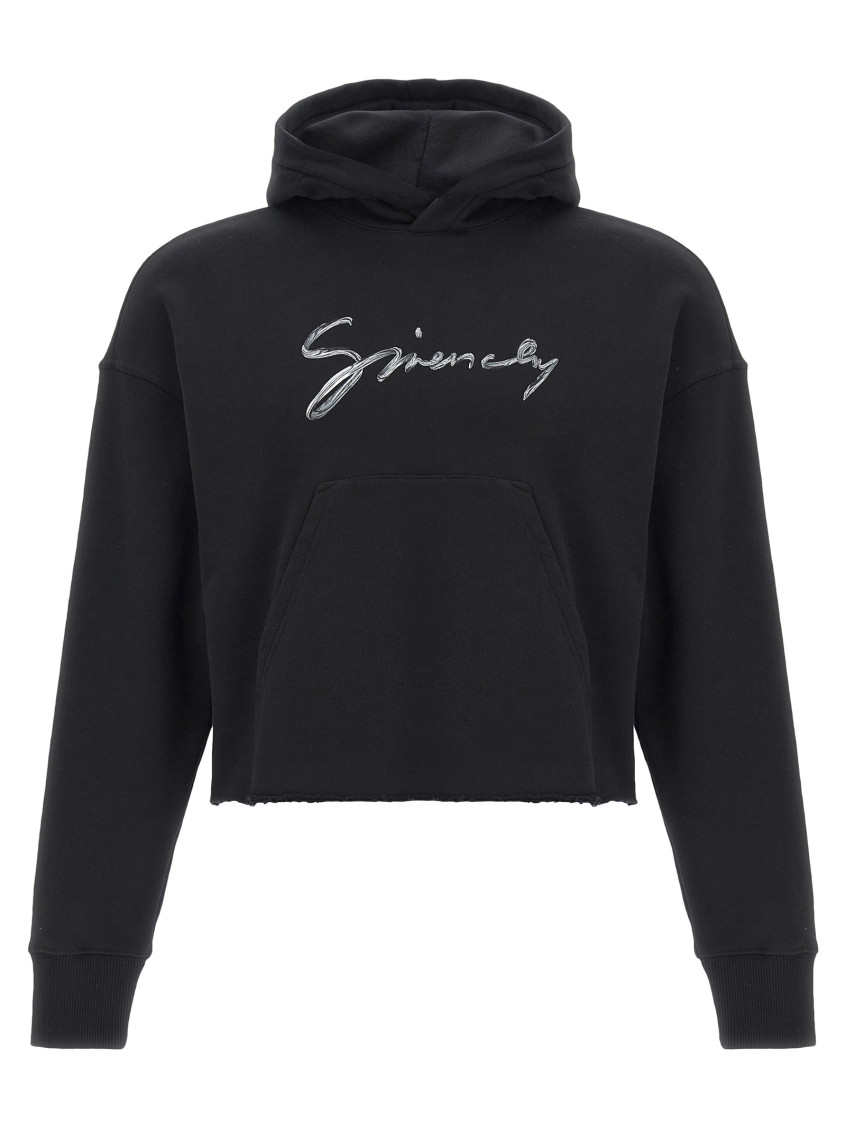Givenchy Cropped Sweatshirt Hooded Kangaroo Pocket In Black