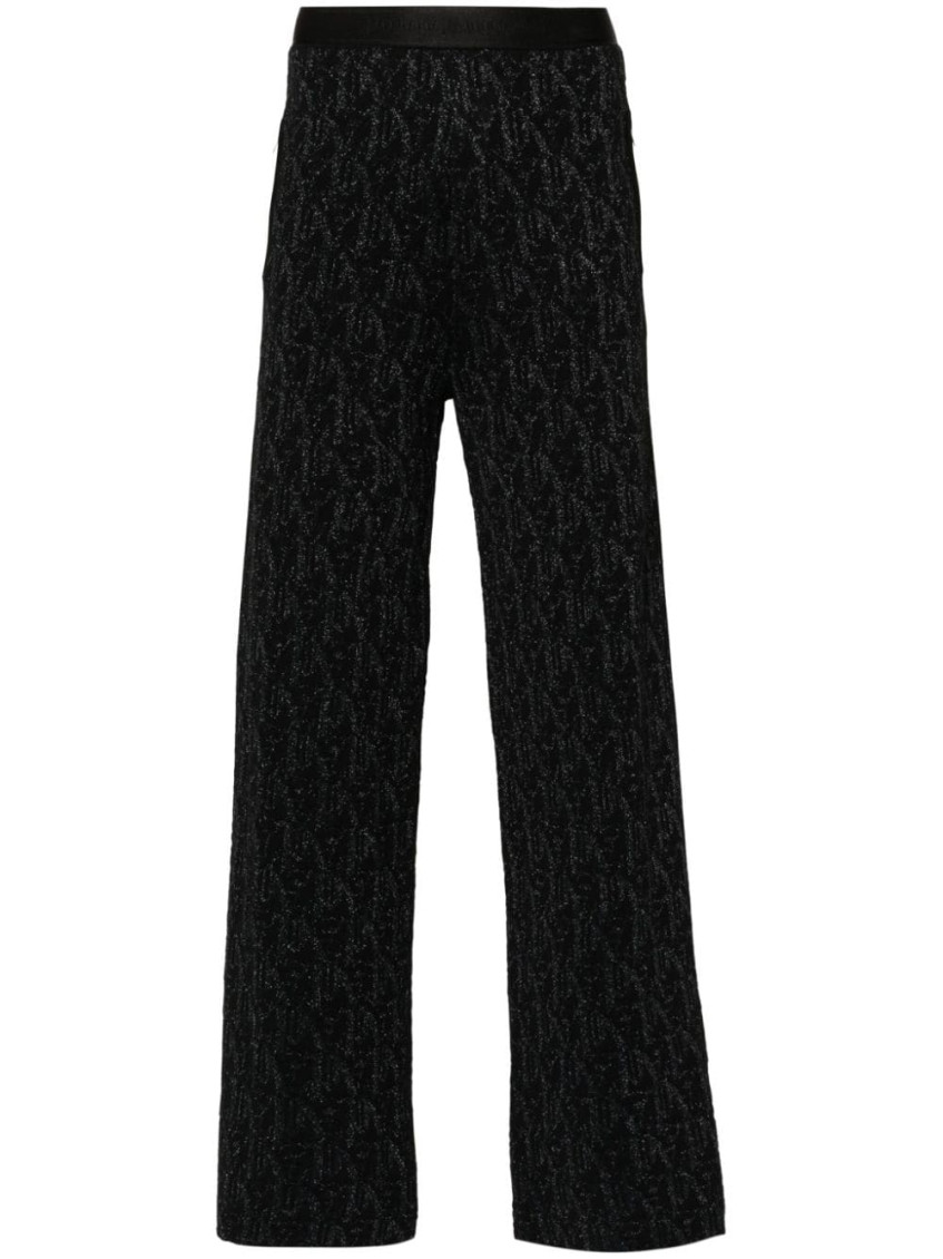 Palm Angels Monogram-jacquard Side Stripe Detailed Trousers In Black