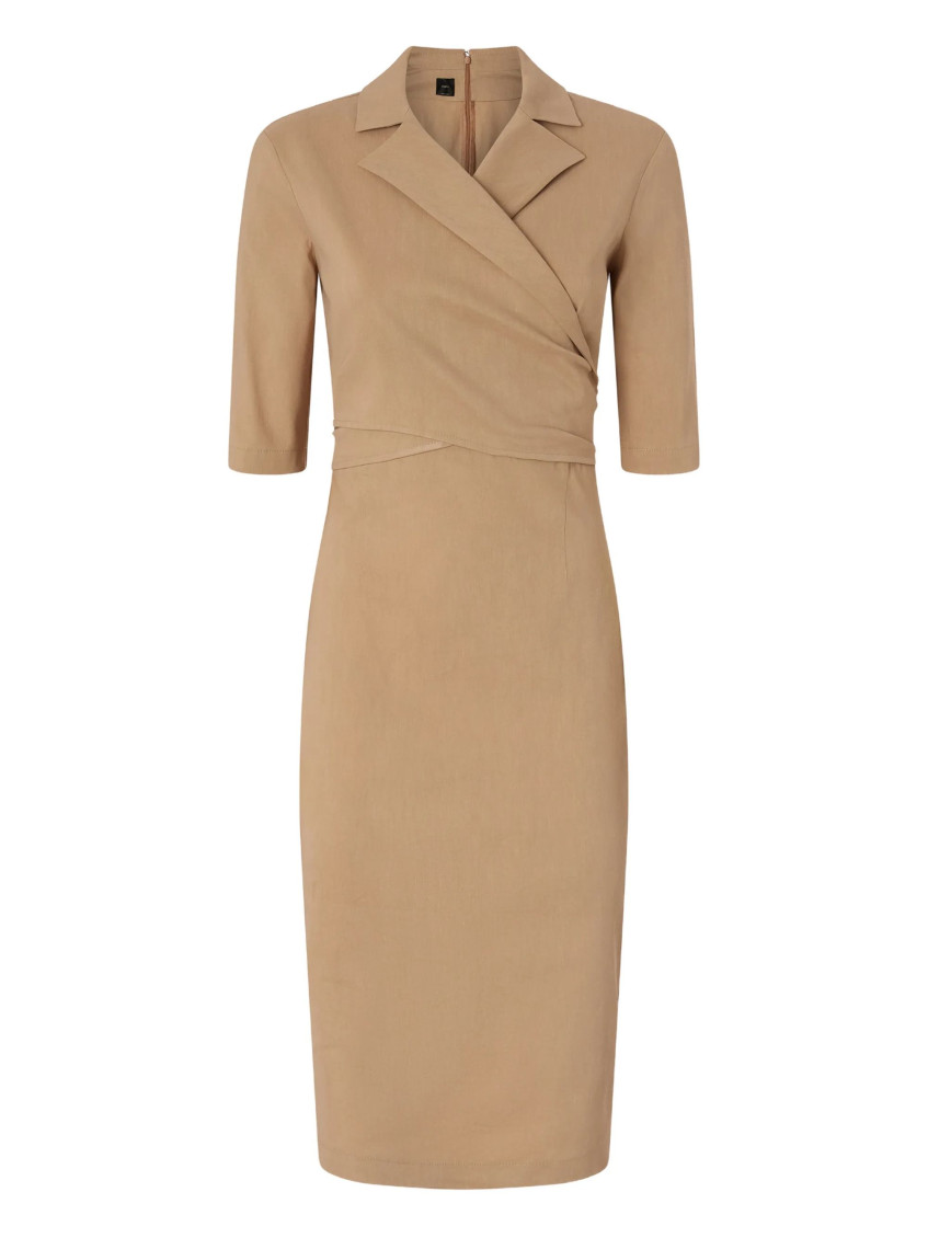 knee length dresses for ladies The Solid Color Lapel Midi Dress - Lapel Collar Dress For Office Work,  Workwear - White - Dresses