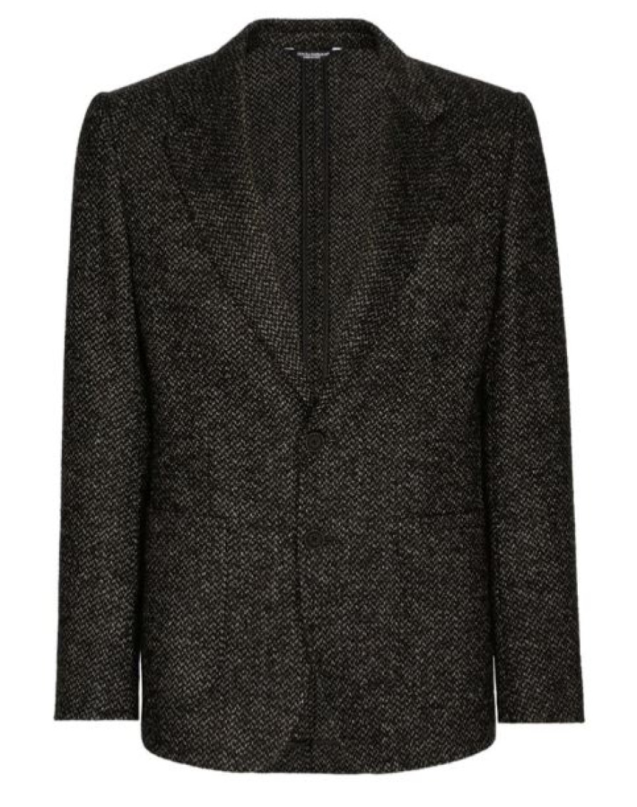 Dolce & Gabbana Dark Grey Tweed Single Breasted Jacket In Black