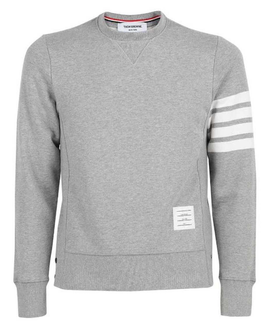 Thom Browne Loopback Jersey Knit 4-bar Crewneck Sweatshirt In Grey
