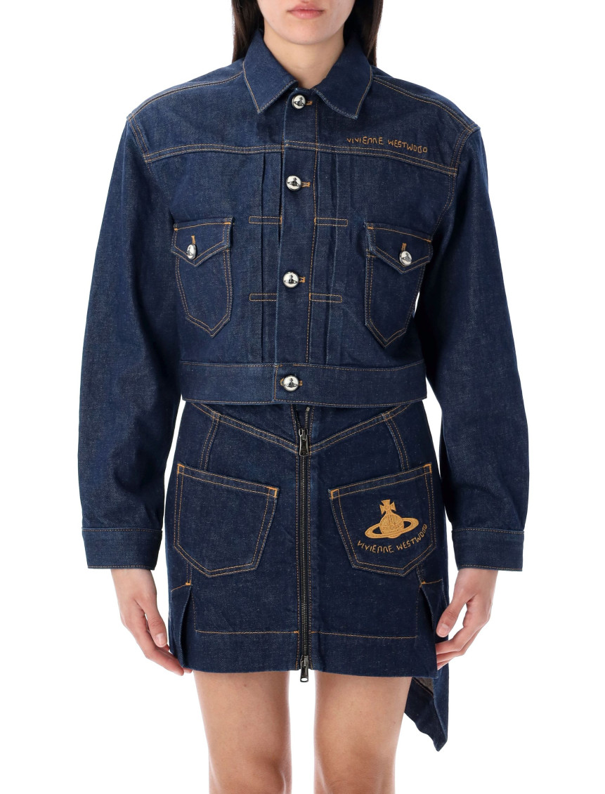 Vivienne Westwood Blue Cropped Denim Jacket In Blue