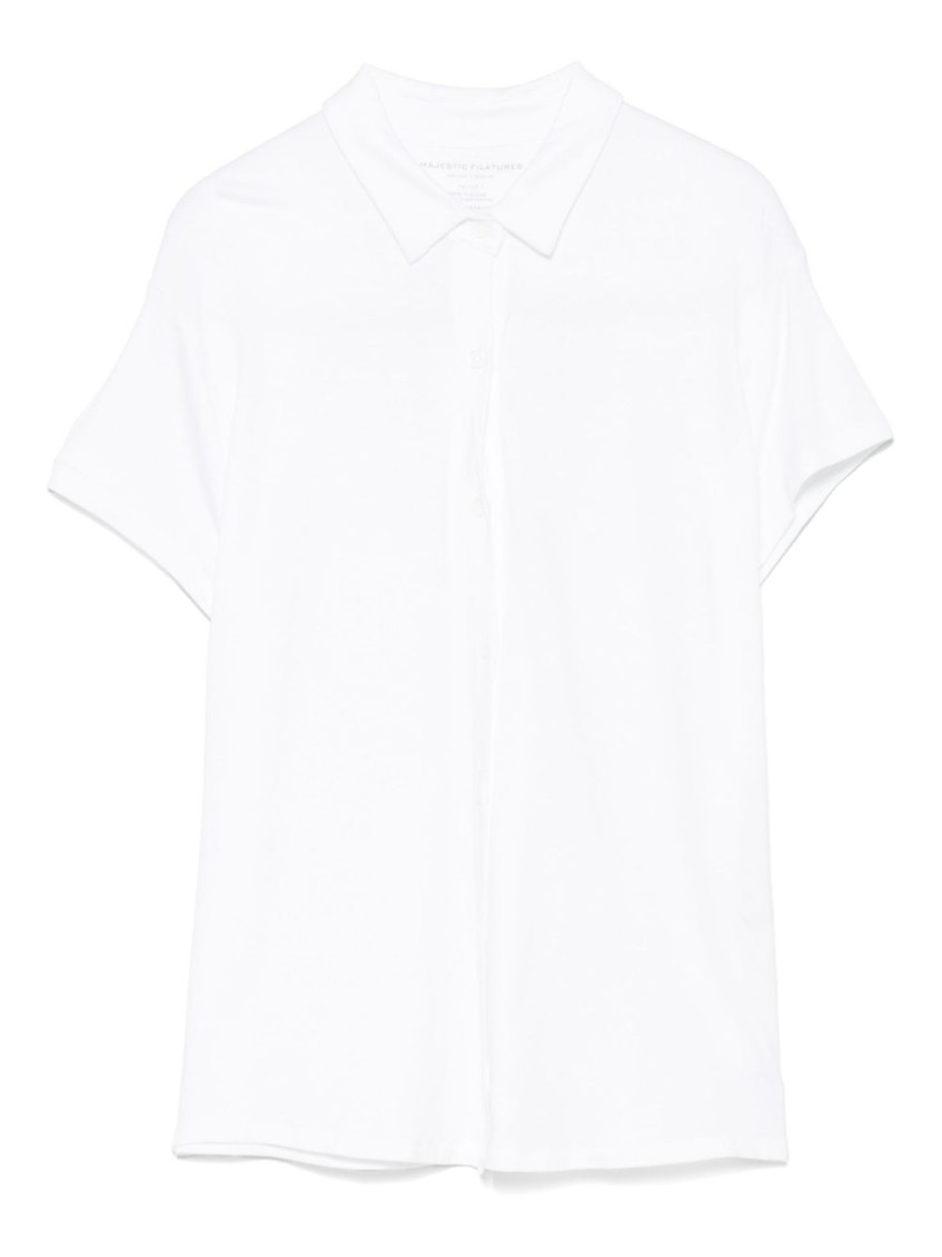 Majestic Filatures Short-sleeved White Shirt With Classic Collar In White