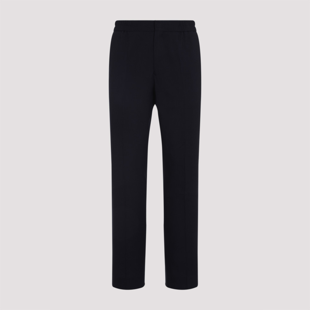 Paul Smith Tailored Blue Wool Trousers With Elastic Waistband In Black