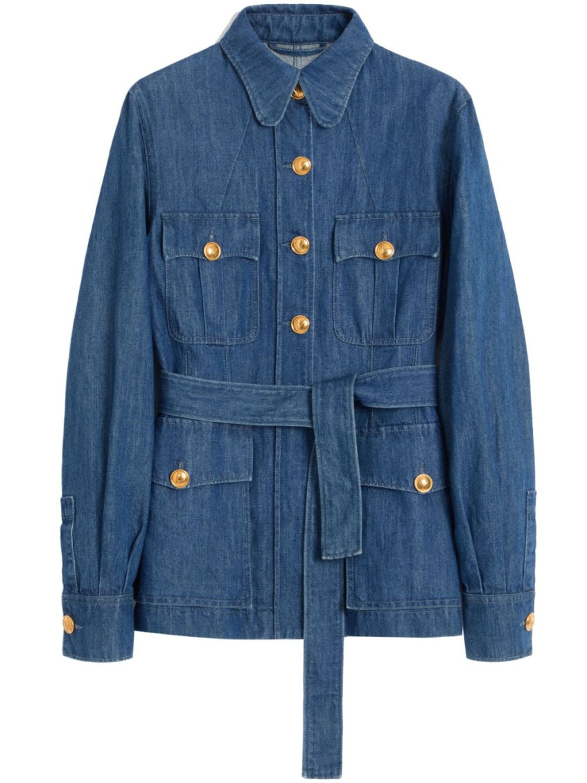 Valentino Garavani Women Solid Sahariana In Denim In Blue