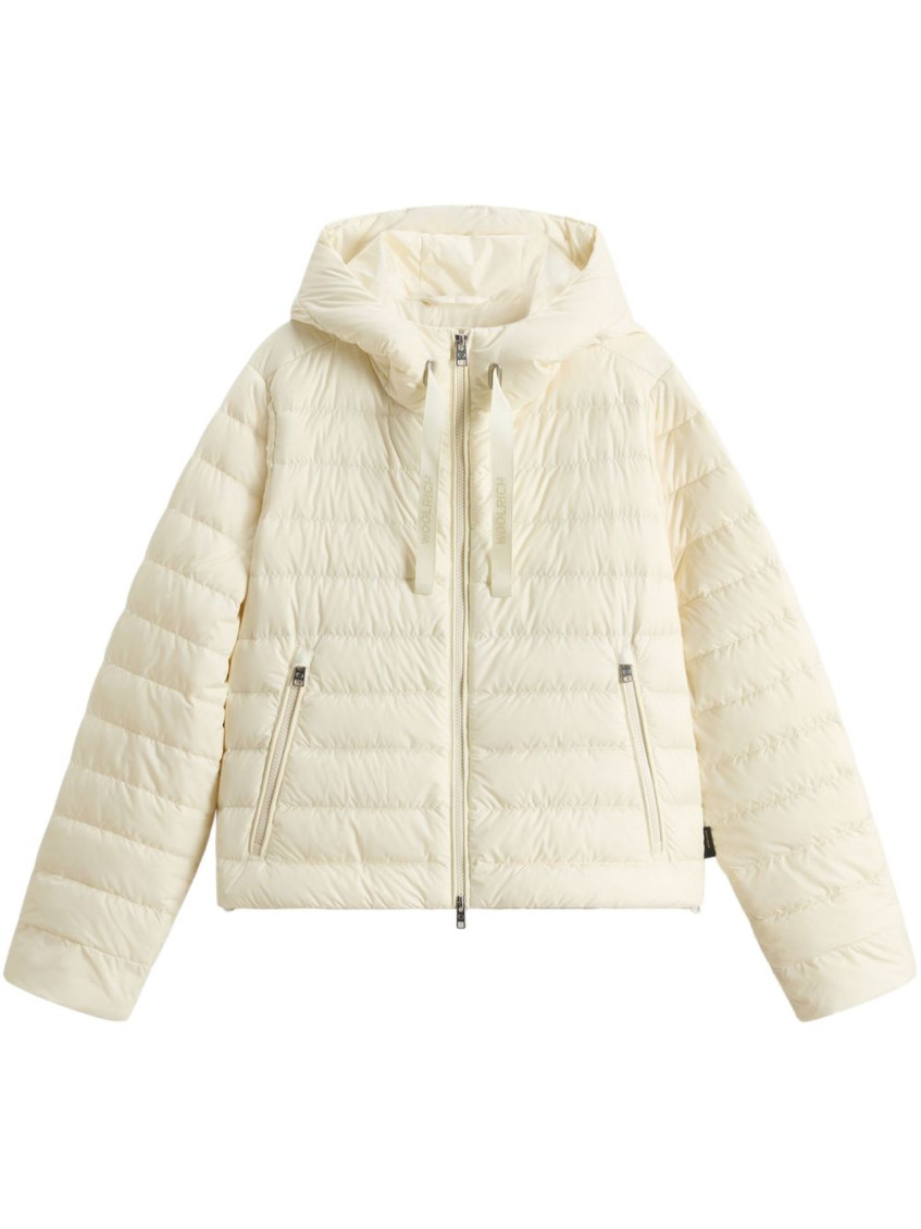 Woolrich Short Down Jacket With Hood And Quilted Pattern In Neutral