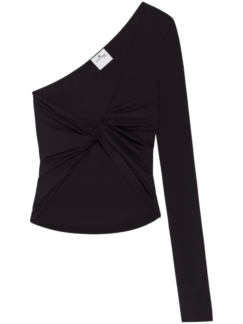 Courrèges Black Top With Asymmetric Design Twist Detailing One-shoulder In Black
