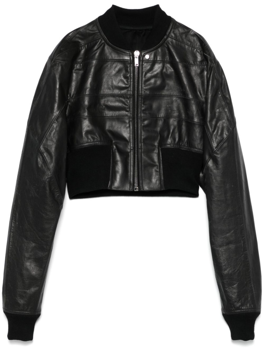 Rick Owens Long-sleeved Leather Jacket In Black