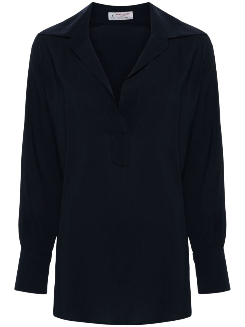 Alberto Biani Navy Blue Georgette Blouse In Black