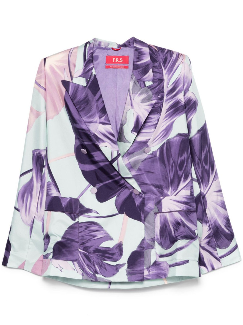 F.r.s For Restless Sleepers For Restless Sleepers Printed Silk Double-breasted Jacket In Blue
