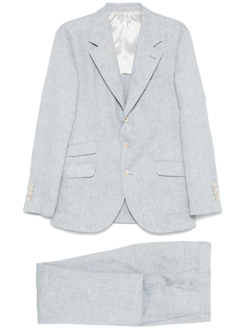 Brunello Cucinelli Light Grey Linen Single-breasted Suit In Blue