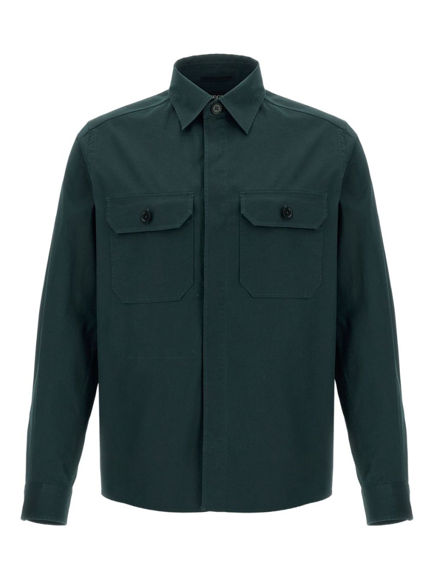 Zegna Camicia Con Tasche In Green