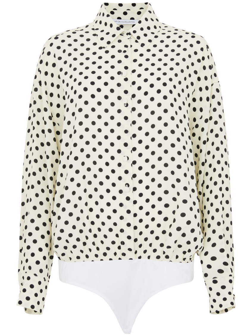 Mar De Margaritas Body Shirt With Black Polka Dots In White