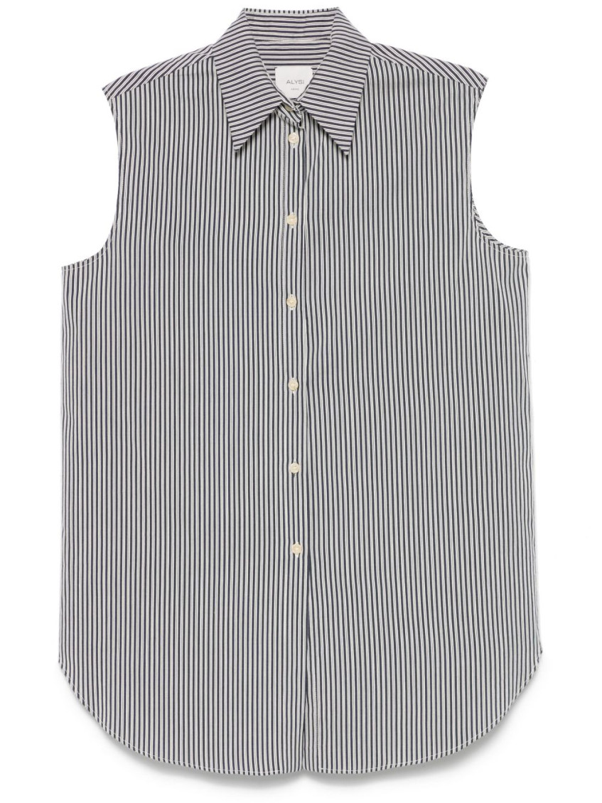 Alysi Navy Blue Striped Cotton Shirt In Gray