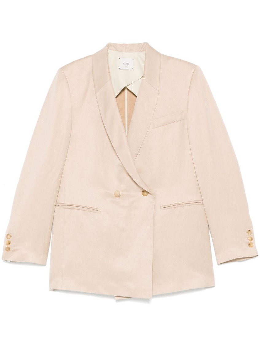 Alysi Linen Blend Double-breated Jacket In Neutral
