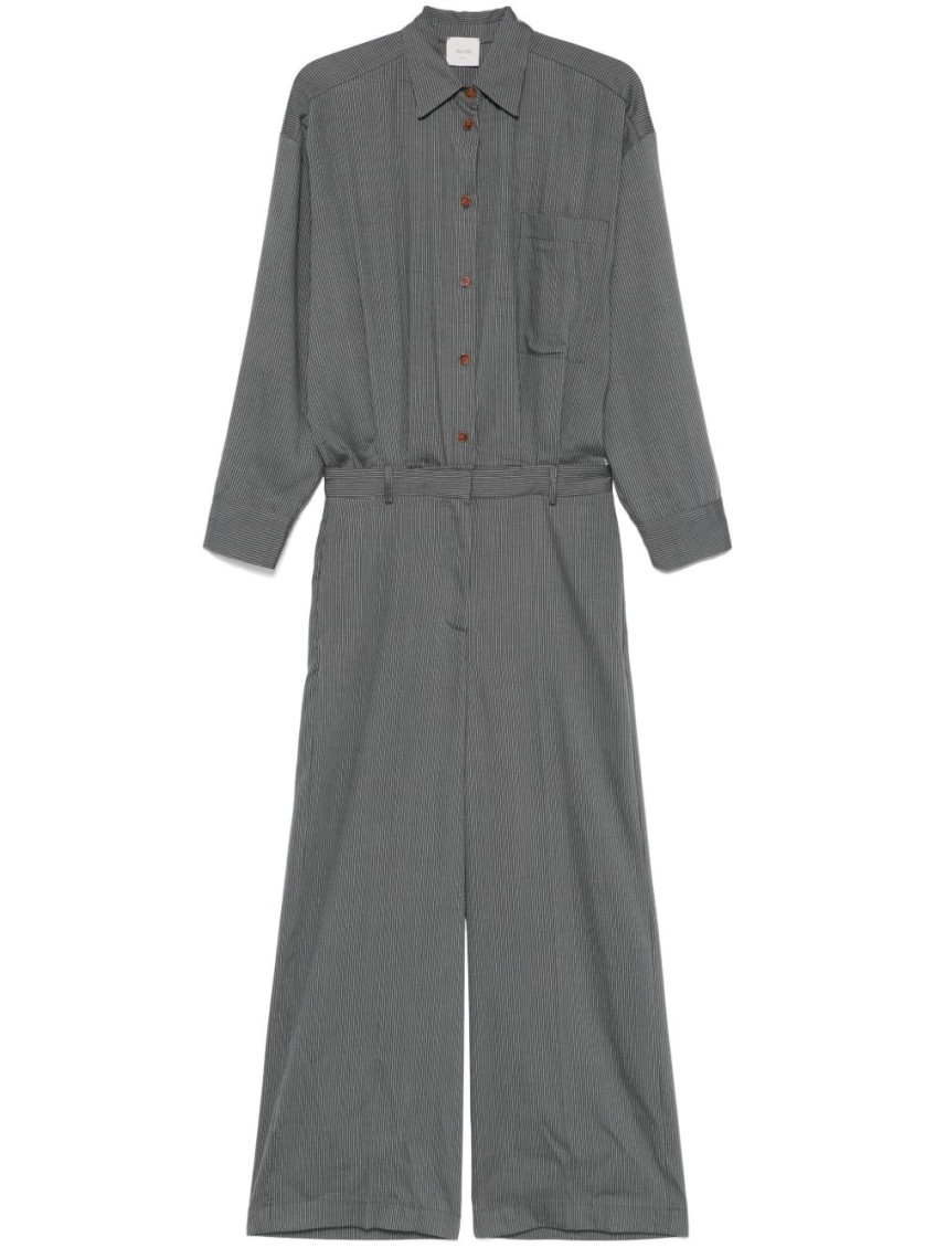 Alysi Pinstriped Long Jumpsuit In Gray