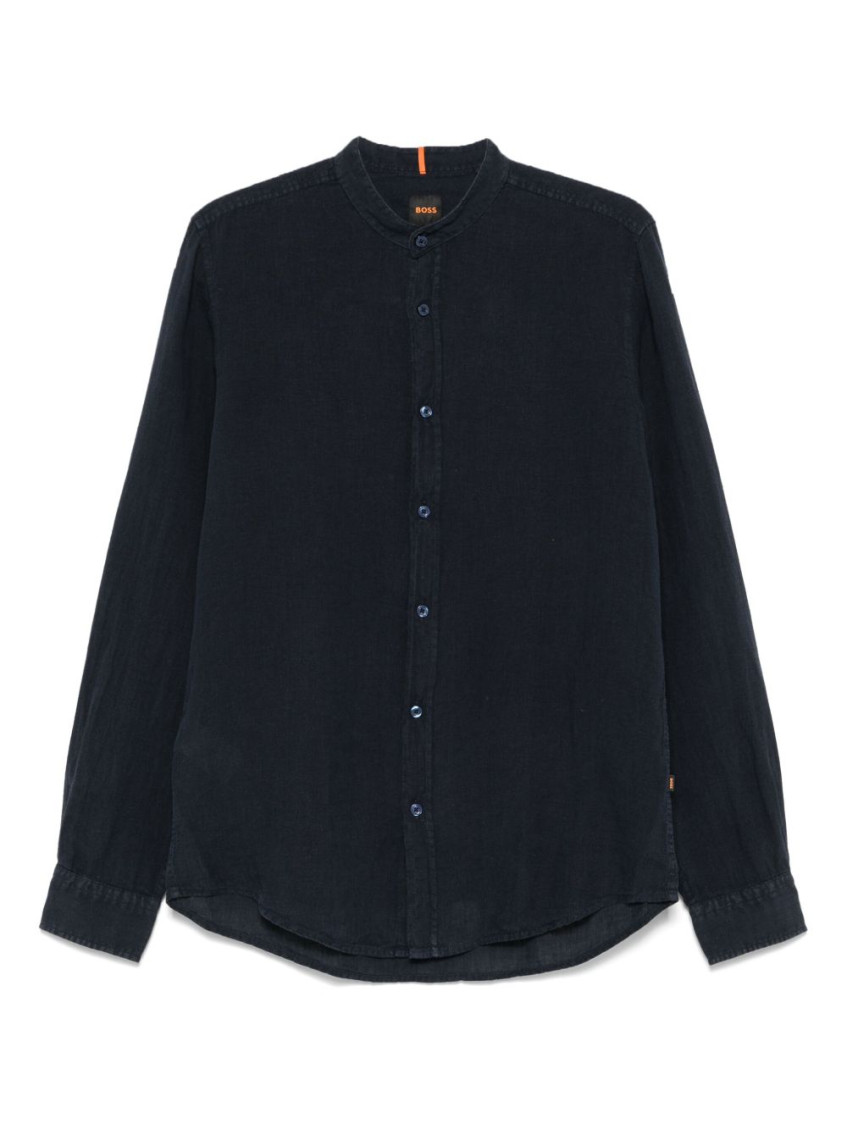 Hugo Boss Navy Blue Linen Shirt In Blue