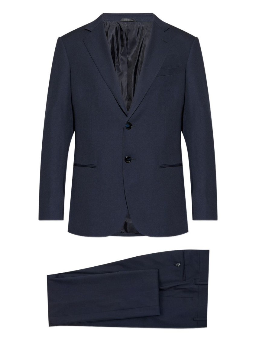 Giorgio Armani Wool Suit With Flap Pockets And Notch Lapel In Blue