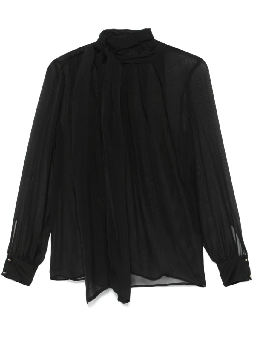 Elisabetta Franchi Silk Black Shirt With Tie Detail In Black
