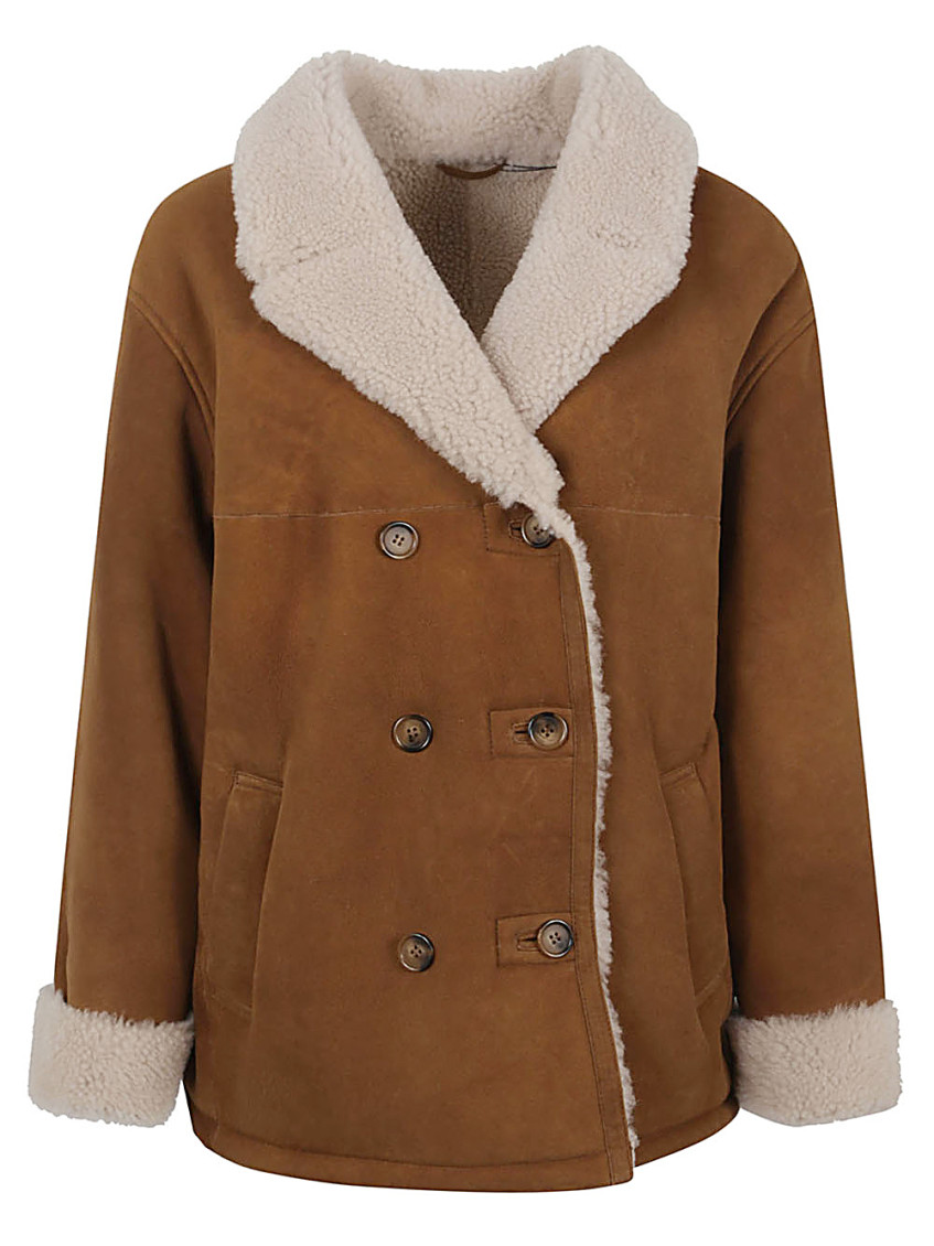 Enes Stylish Leather Jacket With Contrast Fur Lapels In Brown