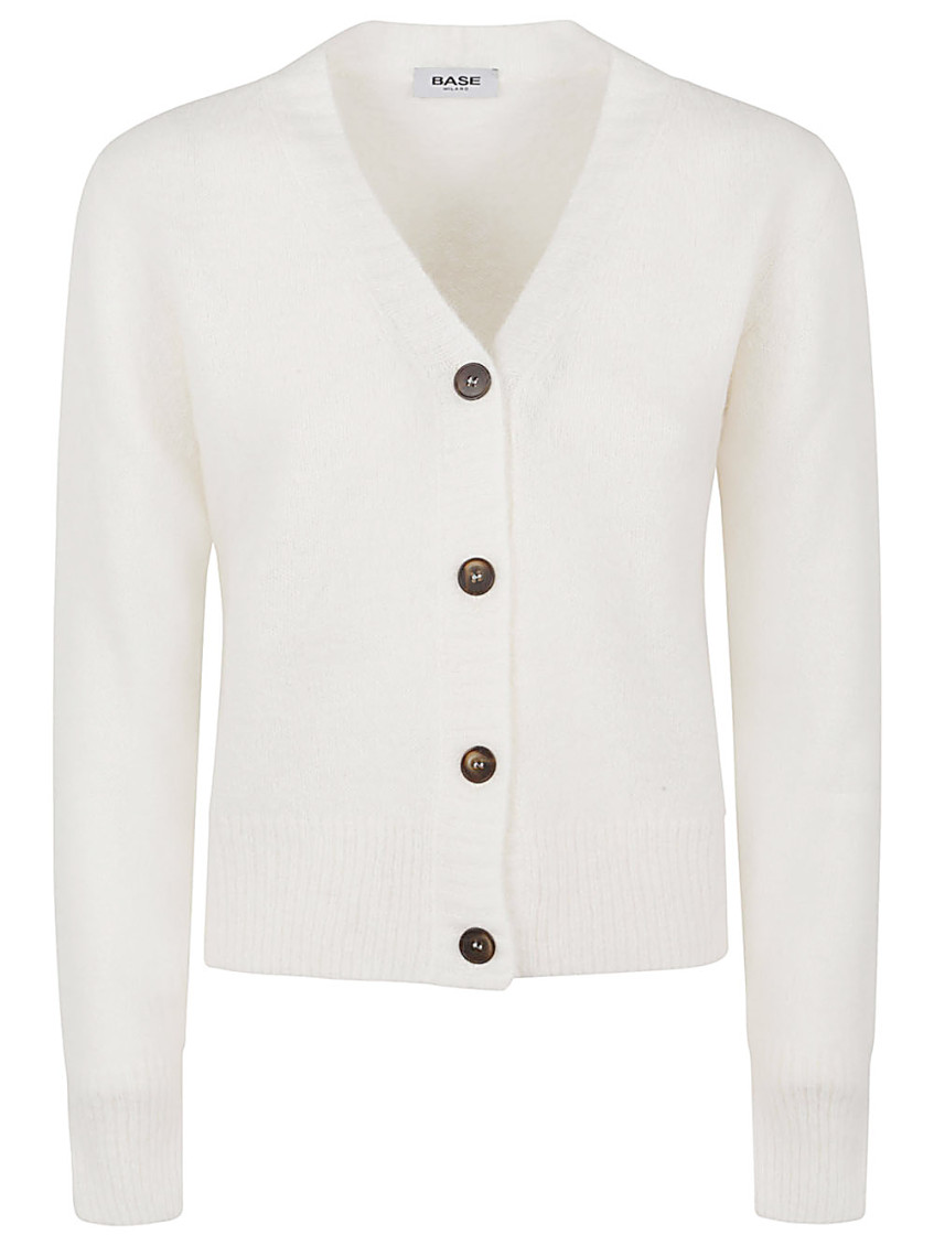 Baserange White Wool V-necked Cardigan In Neutral