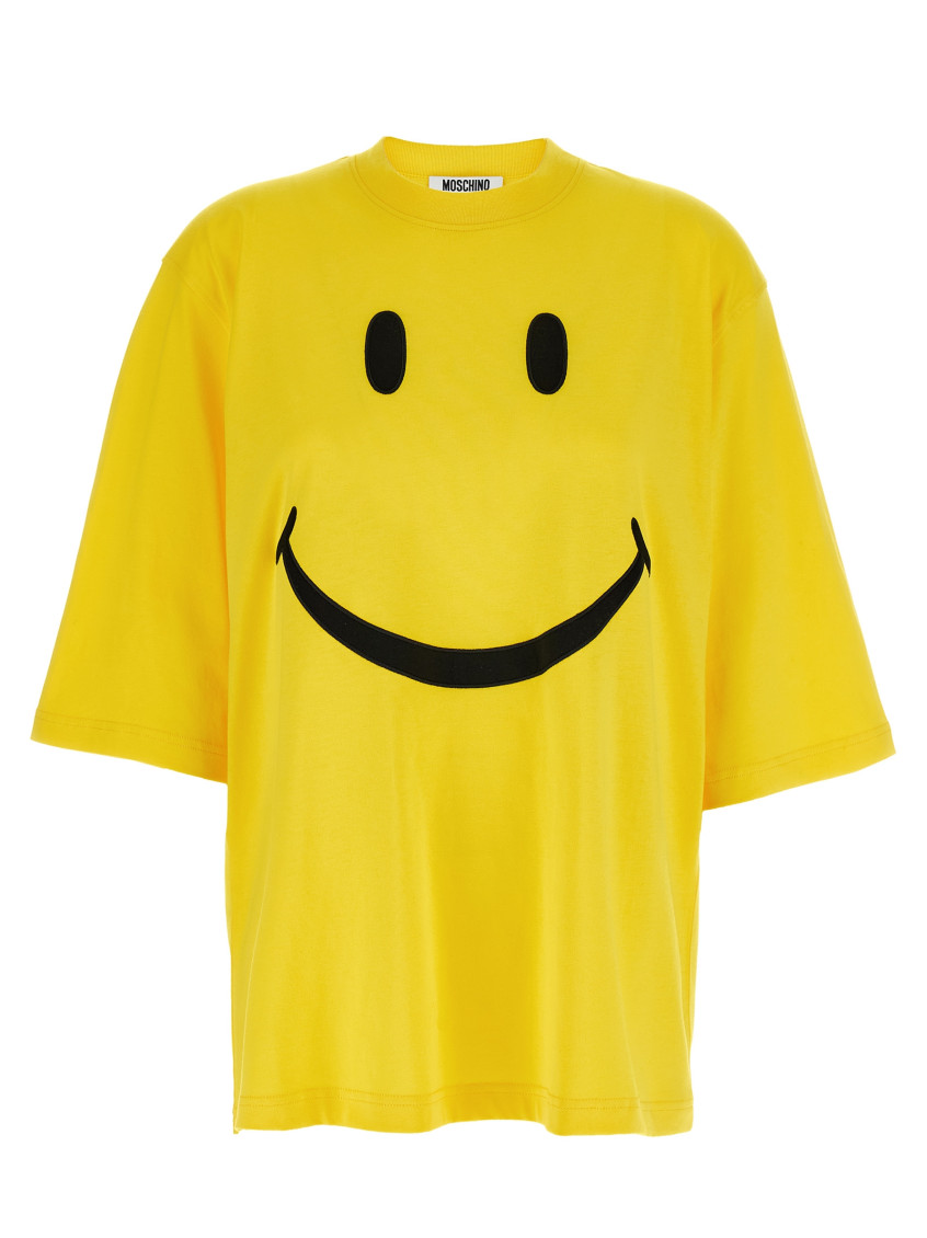 Moschino Smiley Face Graphic T-shirt In Bright Yellow Cotton In Yellow