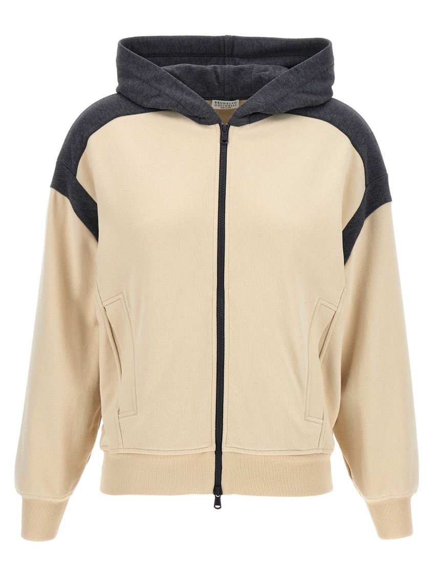 Brunello Cucinelli Beige Front Zip Hoodie In Neutral