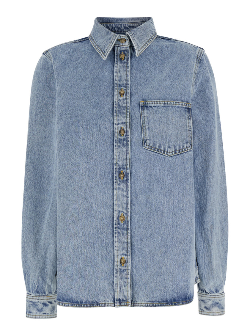 Totême Women's Blue Overshirt With Pocket Detail In Light Blue