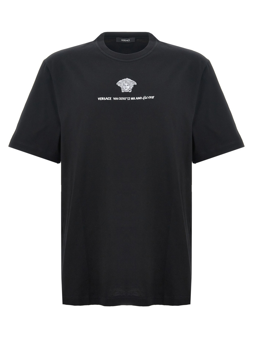 VERSACE MEN BLACK LOGO EMBROIDERY T-SHIRT, L LUXURY T-SHIRTS FOR MEN DARVEYS