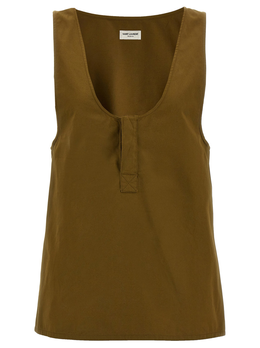 Saint Laurent Cotton And Linen Twill Tank Top In Green
