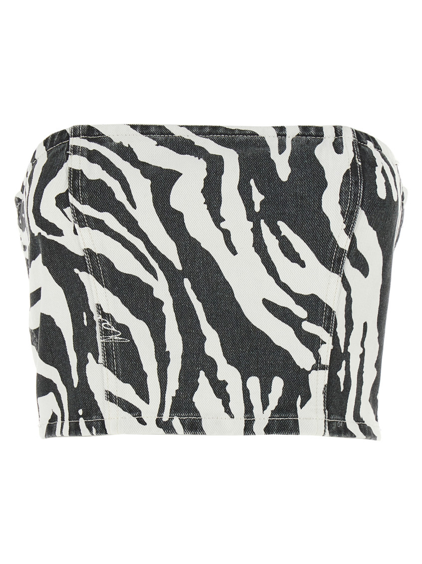 Rotate Birger Christensen Emili Zebra Print Organic Denim Tube Top In Blackwhite