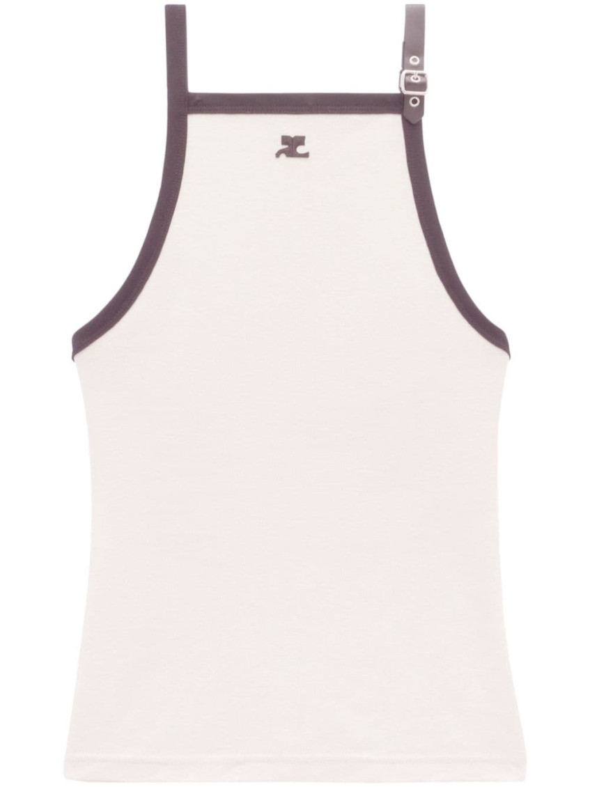 Courrèges Buckle-detail Cotton Tank Top In Beige