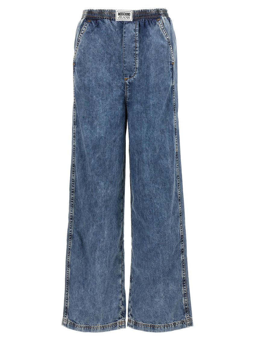 Shop Moschino Light Blue Embroidery Jeans