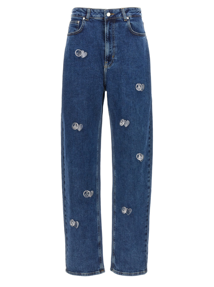 Shop Moschino Blue Charms Application Jeans