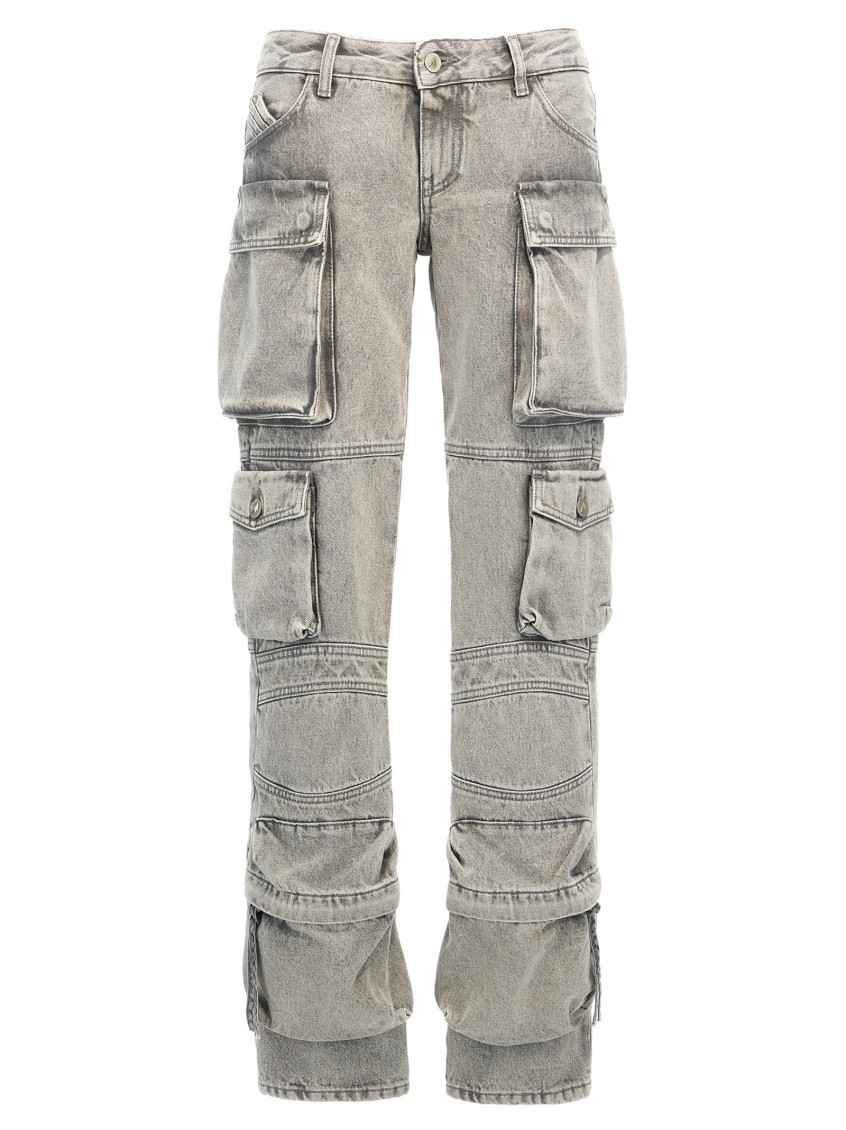 Attico 'essie' Distressed Cargo Trousers With Multiple Pockets In Grey