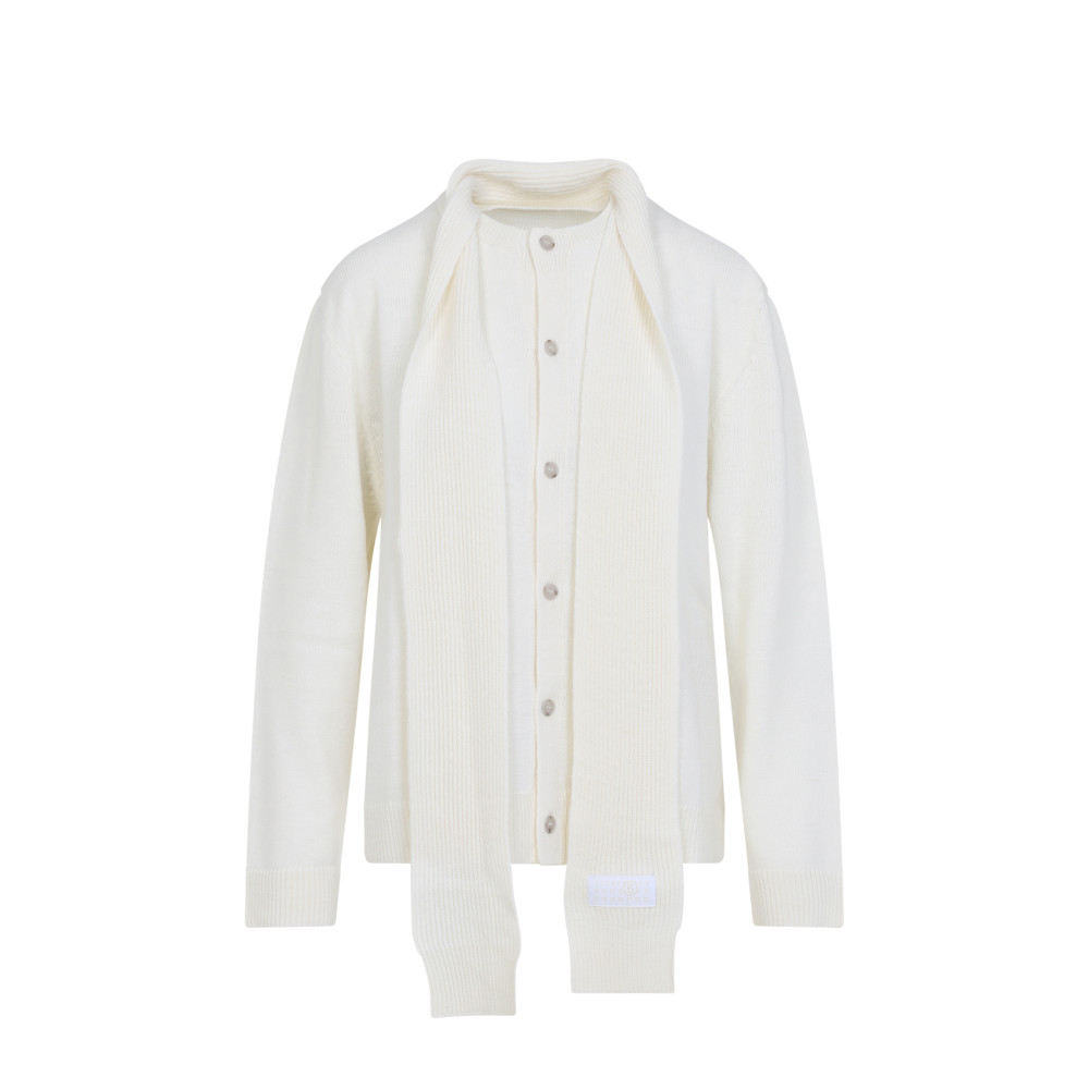 Mm6 Maison Margiela Mm6 By Maison Margiela Button-down Minimalist Wool Cardigan With Textured Knit Finish In White