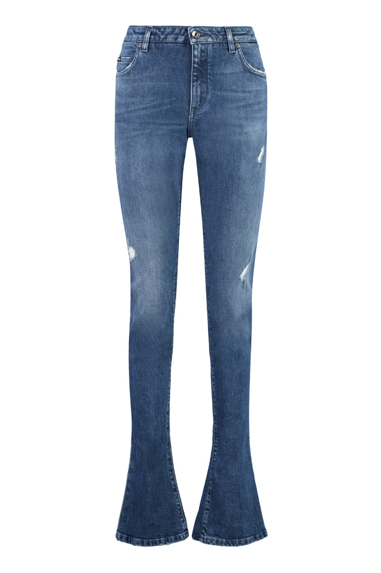 Dolce & Gabbana Denim Flared Mid Rise Jeans In Blue