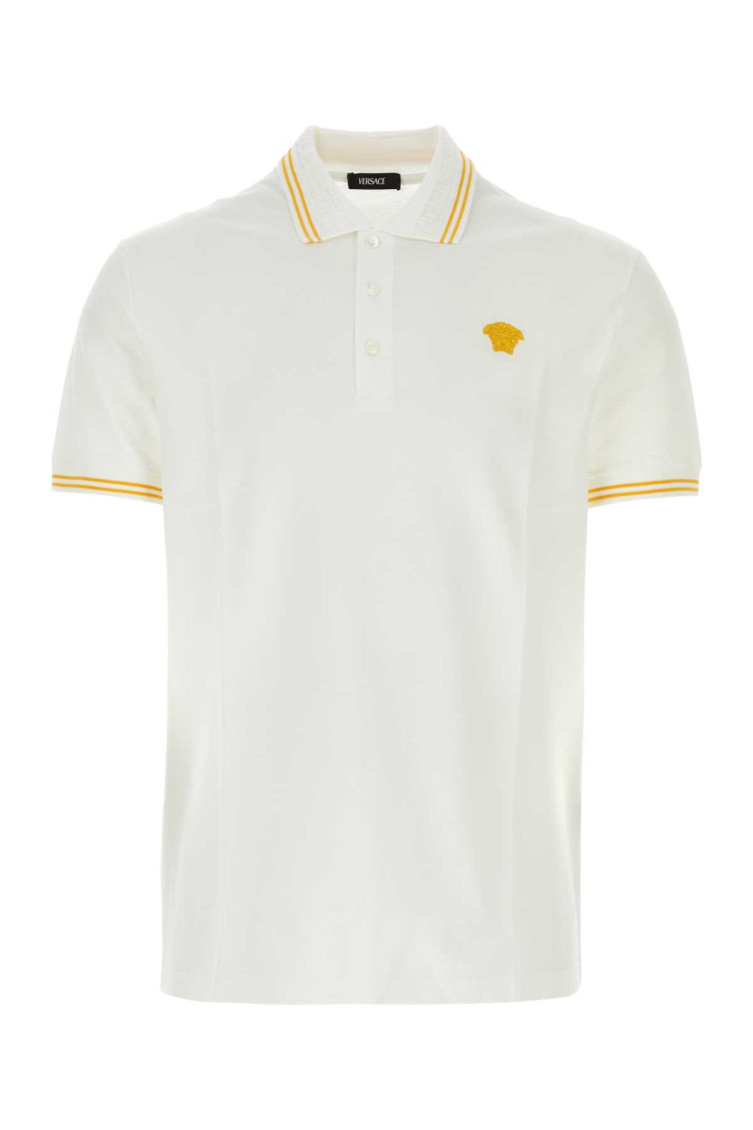 Shop Versace White Piquet Polo Shirt