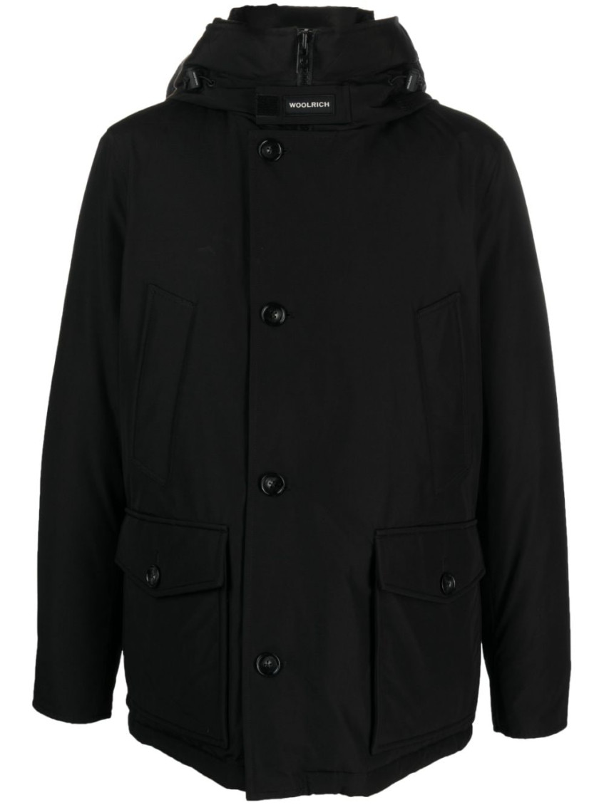 Woolrich Padded Anorak With High Collar And Flap Pockets In Black