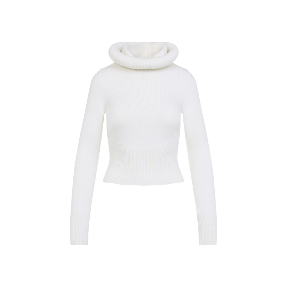 Alaïa Hooded Cropped Ribbed Wool-blend Sweater In White