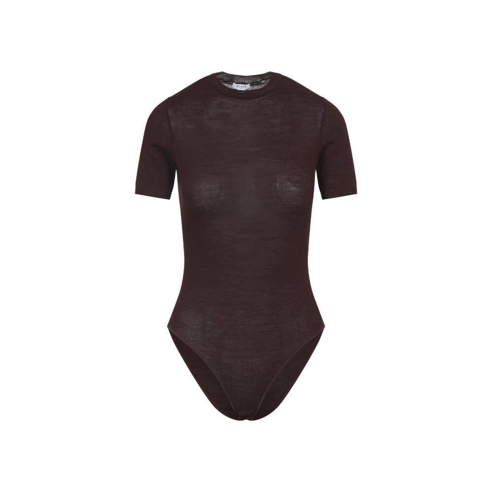 Alaïa Wool-blend Crewneck Bodysuit Top In Burgundy