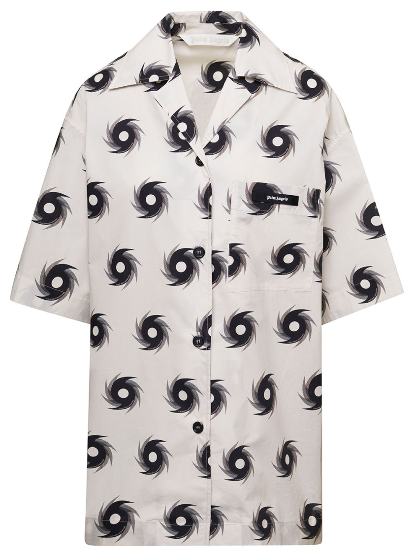 PALM ANGELS WHITE BOWLING PRINTED SHIRT 