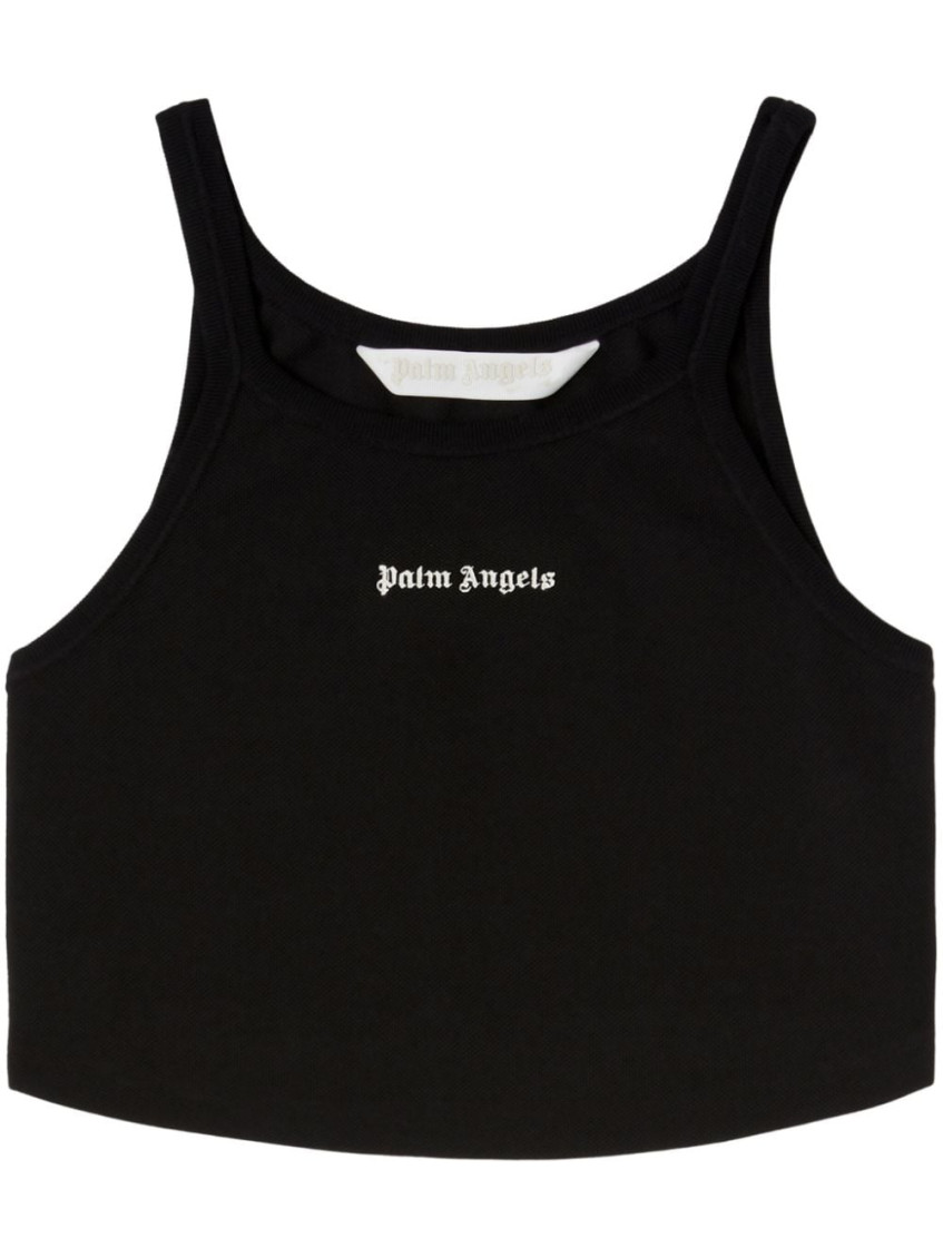 Palm Angels Black Cotton Cropped Top In Black