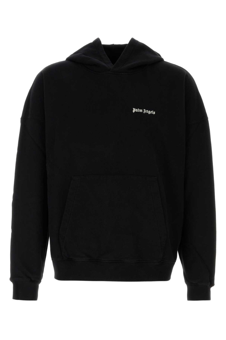 Palm Angels Brand-embroidery Kangaroo-pocket Relaxed-fit Cotton-jersey Hoody In Black