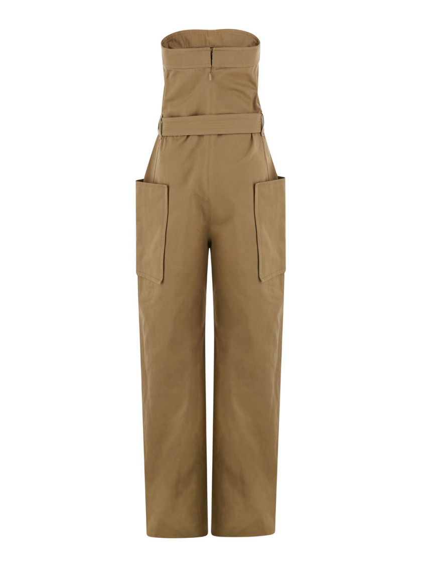 Shop Saint Laurent Beige Strapless Jumpsuit