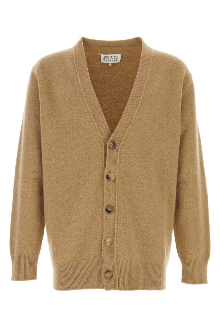 Maison Margiela Melange Cappuccino Wool Blend Cardigan In Light Brown