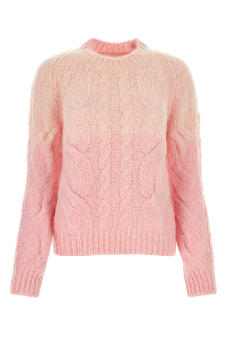 Maison Margiela Cable Knit Mohair Blend Sweater In Peach