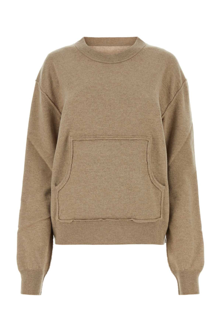 Maison Margiela Woman Melange Cappuccino Wool Blend Sweater In Beige