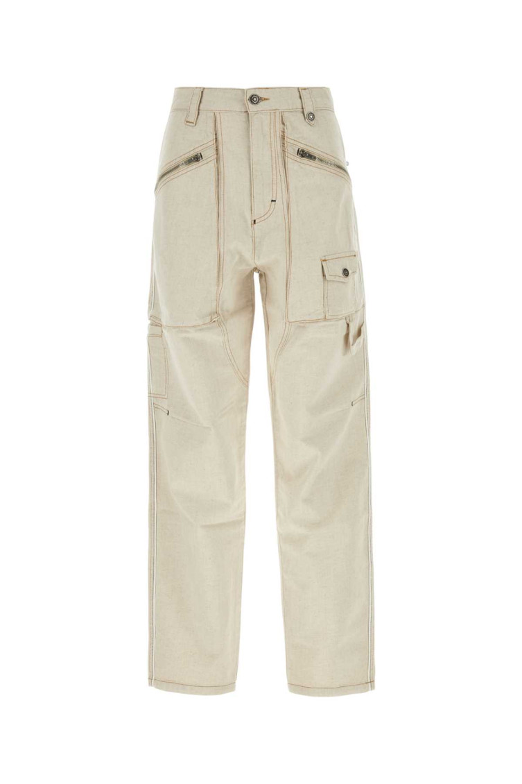 Isabel Marant Wide-leg Cotton And Hemp Trousers With Multiple Pockets In Beige